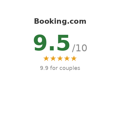 Booking.com rating of 9.5/10 with five stars and 9.9 for couples