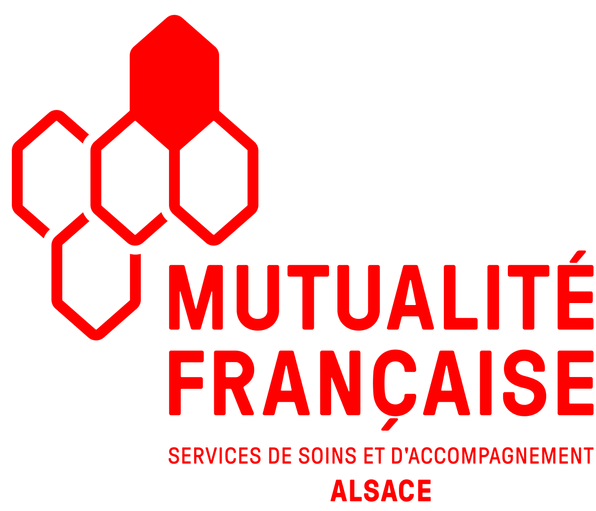 A red and white logo for mutualité francaise alsace