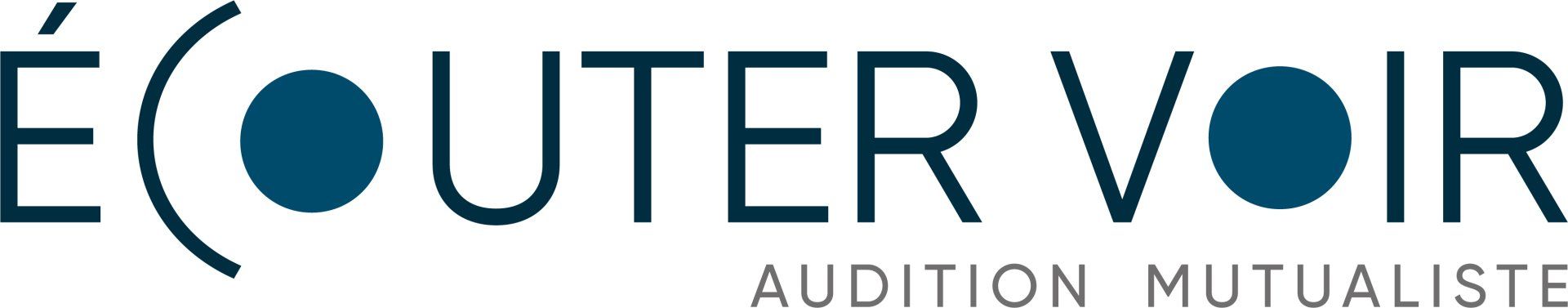A blue and white logo for outer voir audition mutualiste