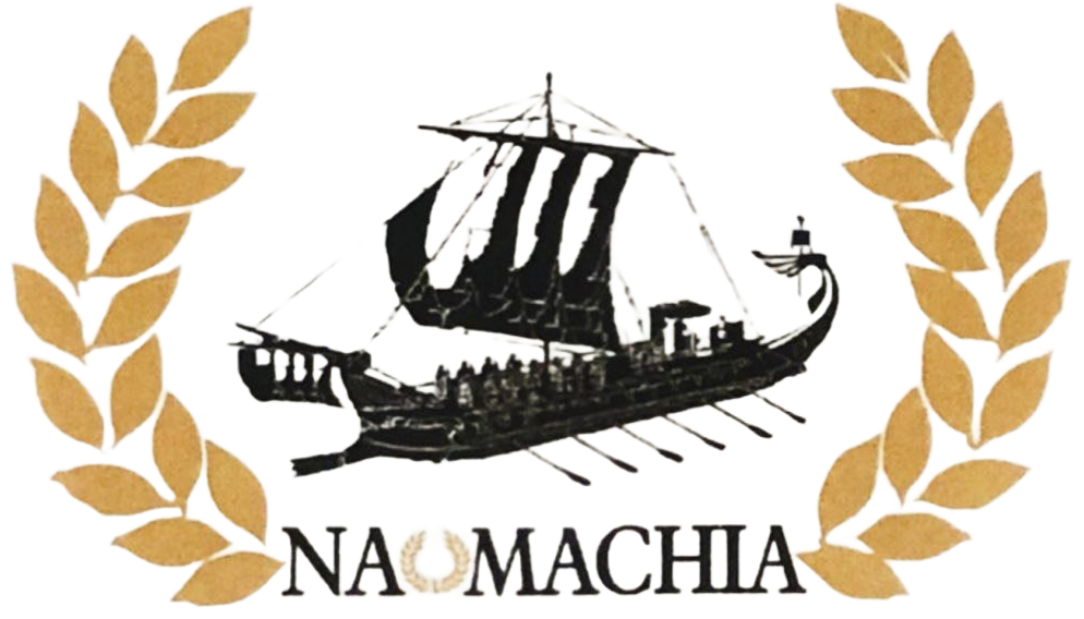 Logo di una nave a vela nera con rami di alloro dorati e la scritta