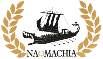 Logo di una nave a vela nera con rami di alloro dorati e la scritta