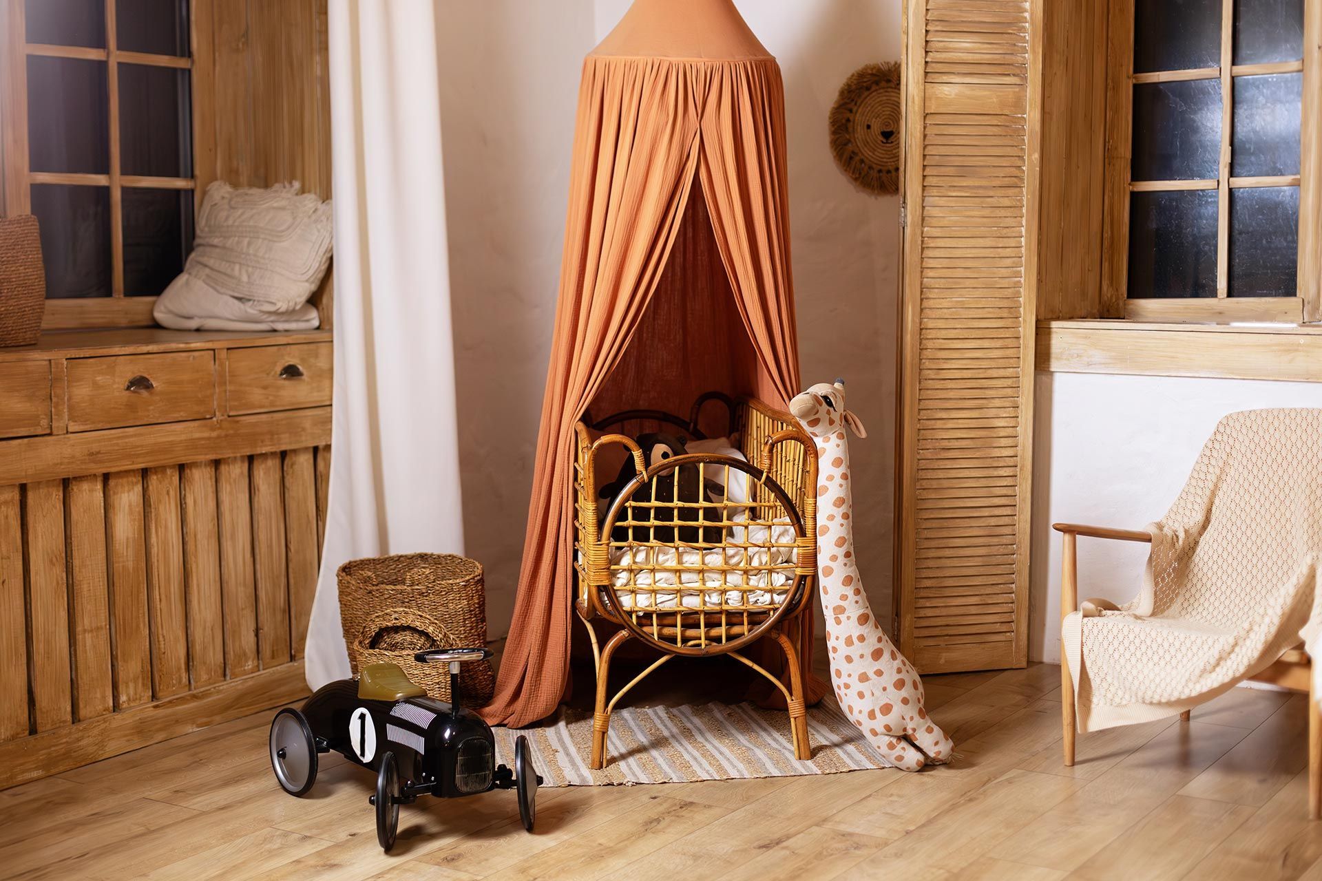 Beige Rattan Crib With a Canopy Belongs Beige Rattan Crib With a Canopy Belongs