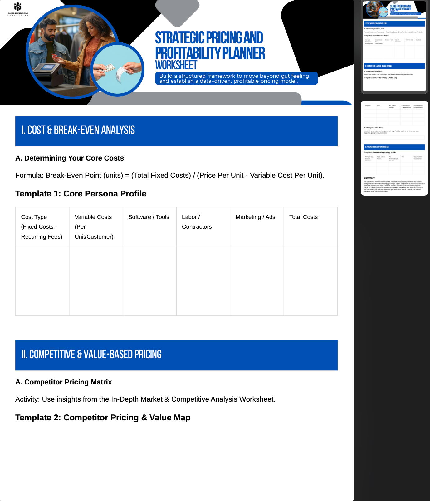 Strategic Planning & Profitability Planner Worksheet
