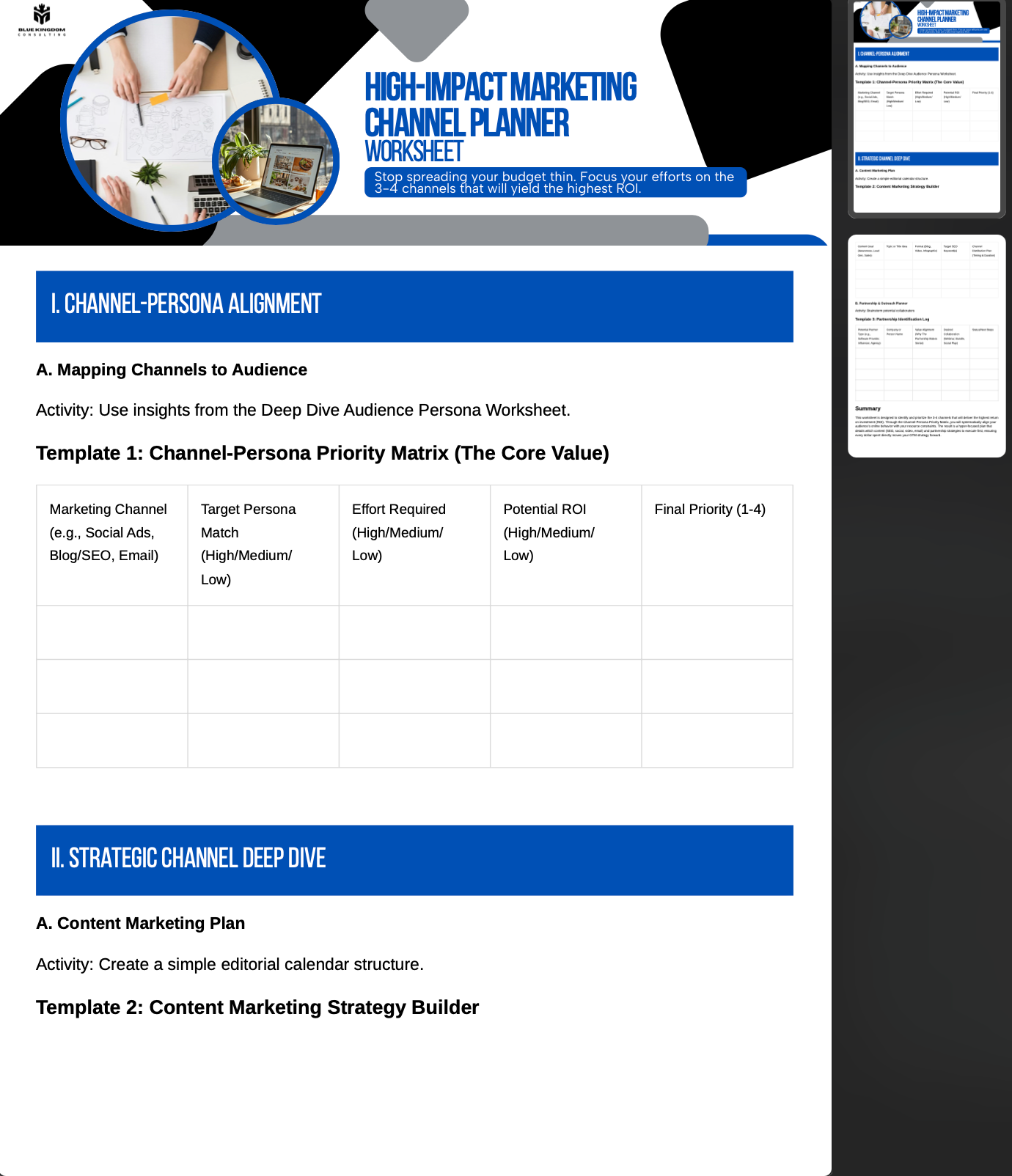 High-Impact Marketing Channel Planner Worksheet