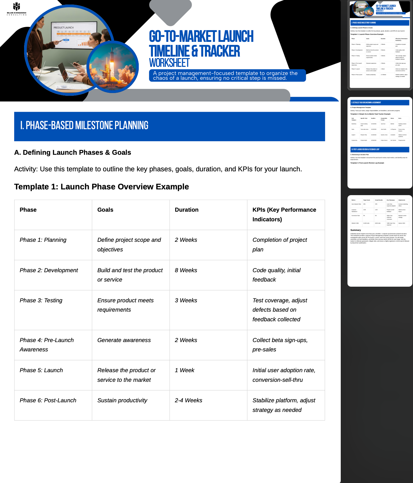 Go-to-Market Launch Timeline & Tracker Worksheet
