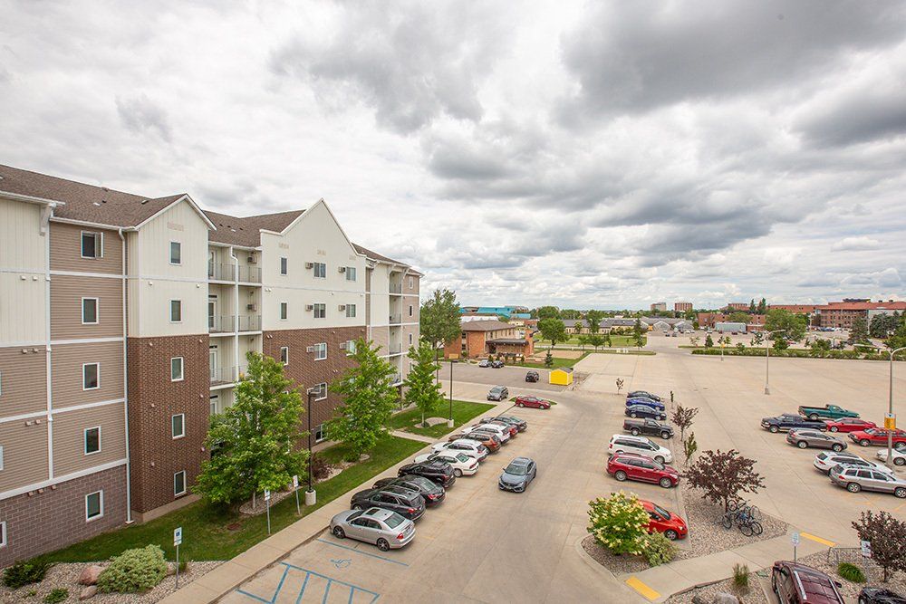 TLofts Apartment building and parking lot