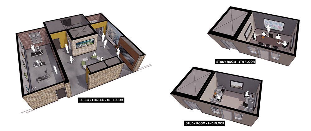 Lobby, Fitness Room, and Study Rooms floor plan