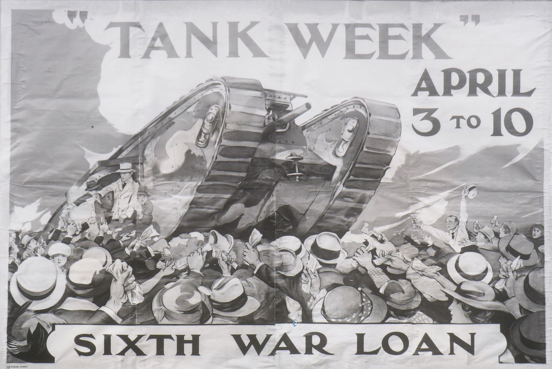 A black and white poster for tank week april 3 to 10 from the bore war
