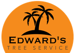 Edward's Tree Service logo with black palm trees on an orange circle background