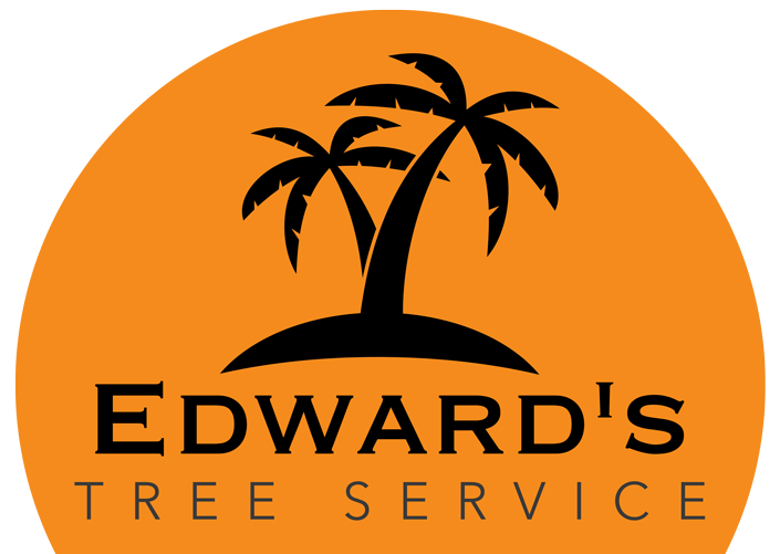 Edward's Tree Service logo with black palm trees on an orange circle background