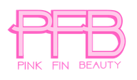 Pink PFB logo with the words “Pink Fin Beauty” underneath in matching pink text