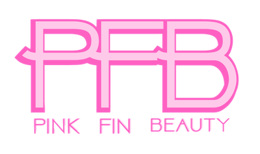 Pink PFB logo with the words “Pink Fin Beauty” underneath in matching pink text
