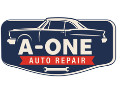 Logo for A-ONE Auto Repair with a vintage car, the text 