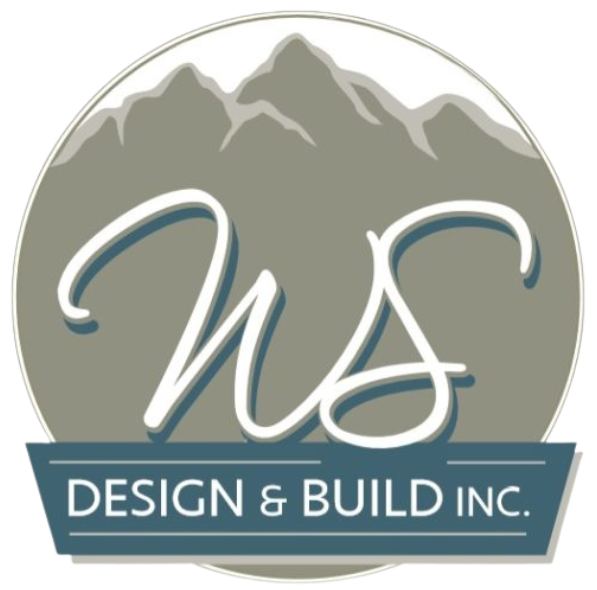 A logo for ws design & build inc. with mountains in the background