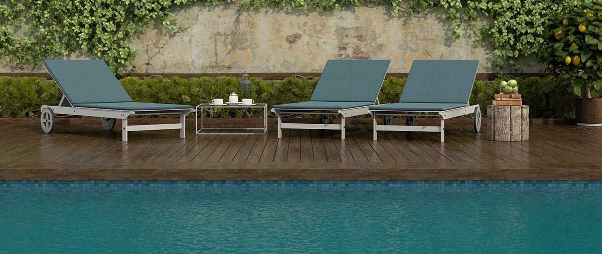 Blue Deck Chairs by the Pool