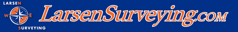 Logo for Larsen Surveying. Features compass, text: