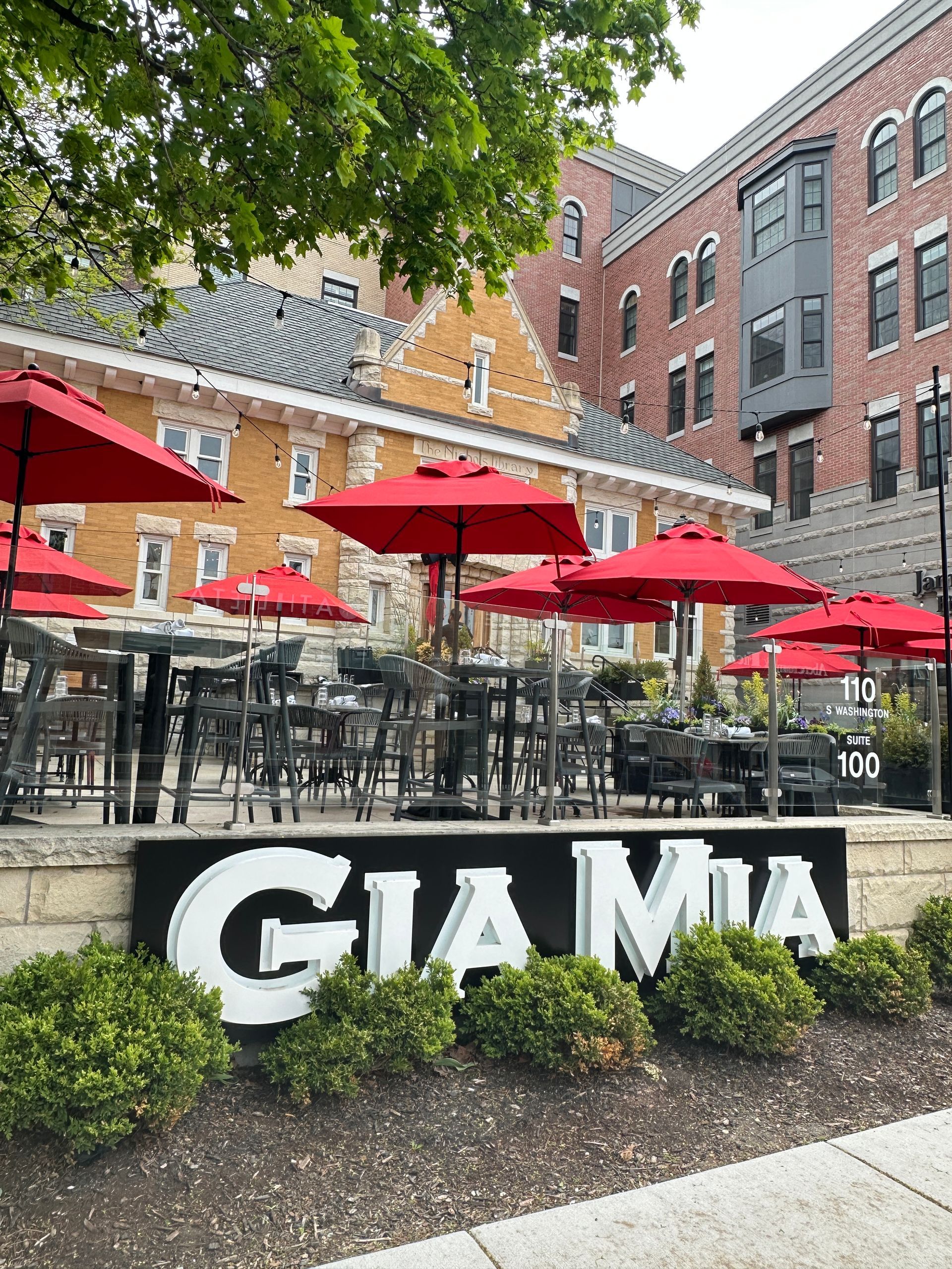 GIA MIA Naperville Illinois Restaurant Storefront Exterior Signage - Reverse Channel Letters on Backer