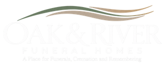 Oak & River Funeral Homes logo with a gold tree on a black background