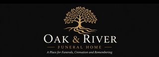 Oak & River Timber Home logo with a gold tree on a black background