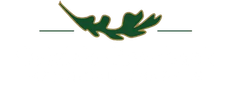 Oak & River Funeral Home logo with gold tree and roots on black background