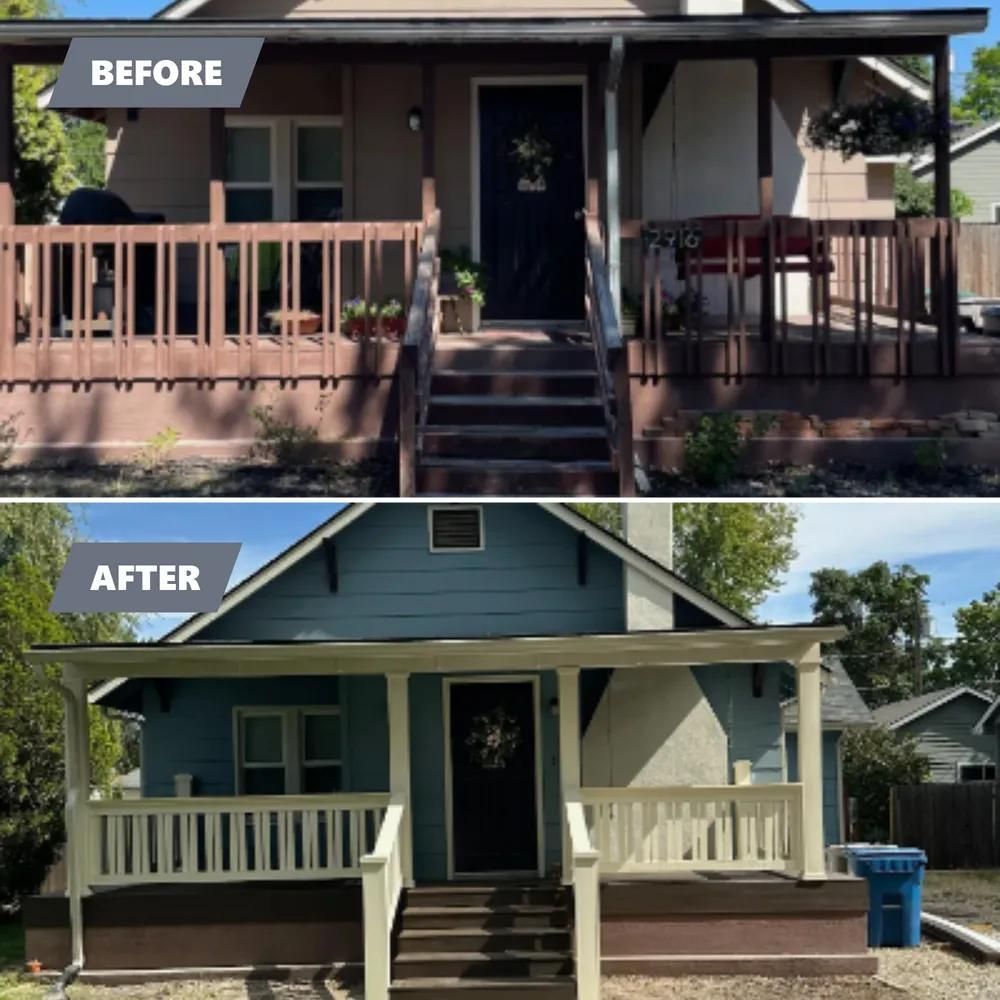 Before-and-after of a small house porch exterior