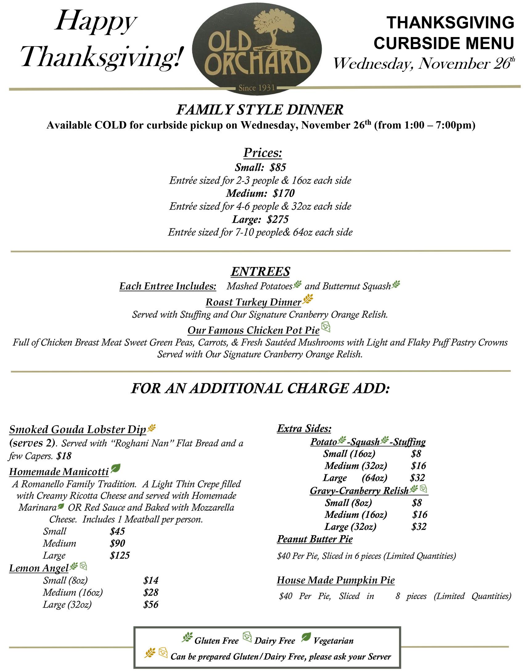 Thanksgiving Menu