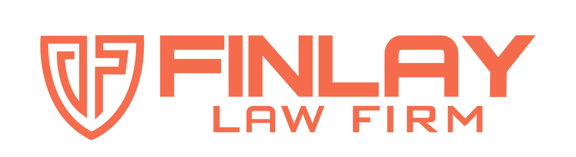 FINLAY Law Firm logo in orange with shield icon and bold text on white background