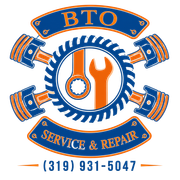 BTO Service & Repair logo with gears, pistons, wrench, and phone number (319) 931-5047