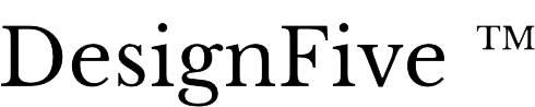 DesignFive logo in black serif text with a small trademark symbol on a white background