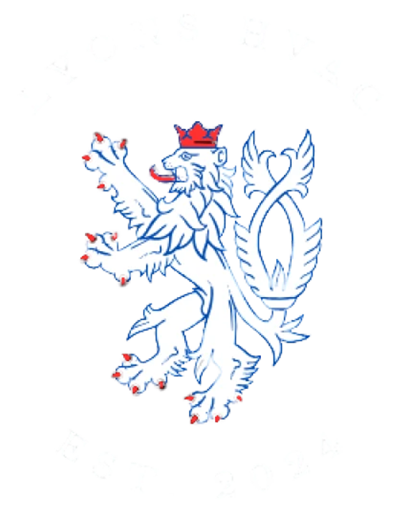 Czech Republic coat of arms: a white lion with red details and a crown.