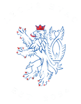 Czech Republic coat of arms: a white lion with red details and a crown.