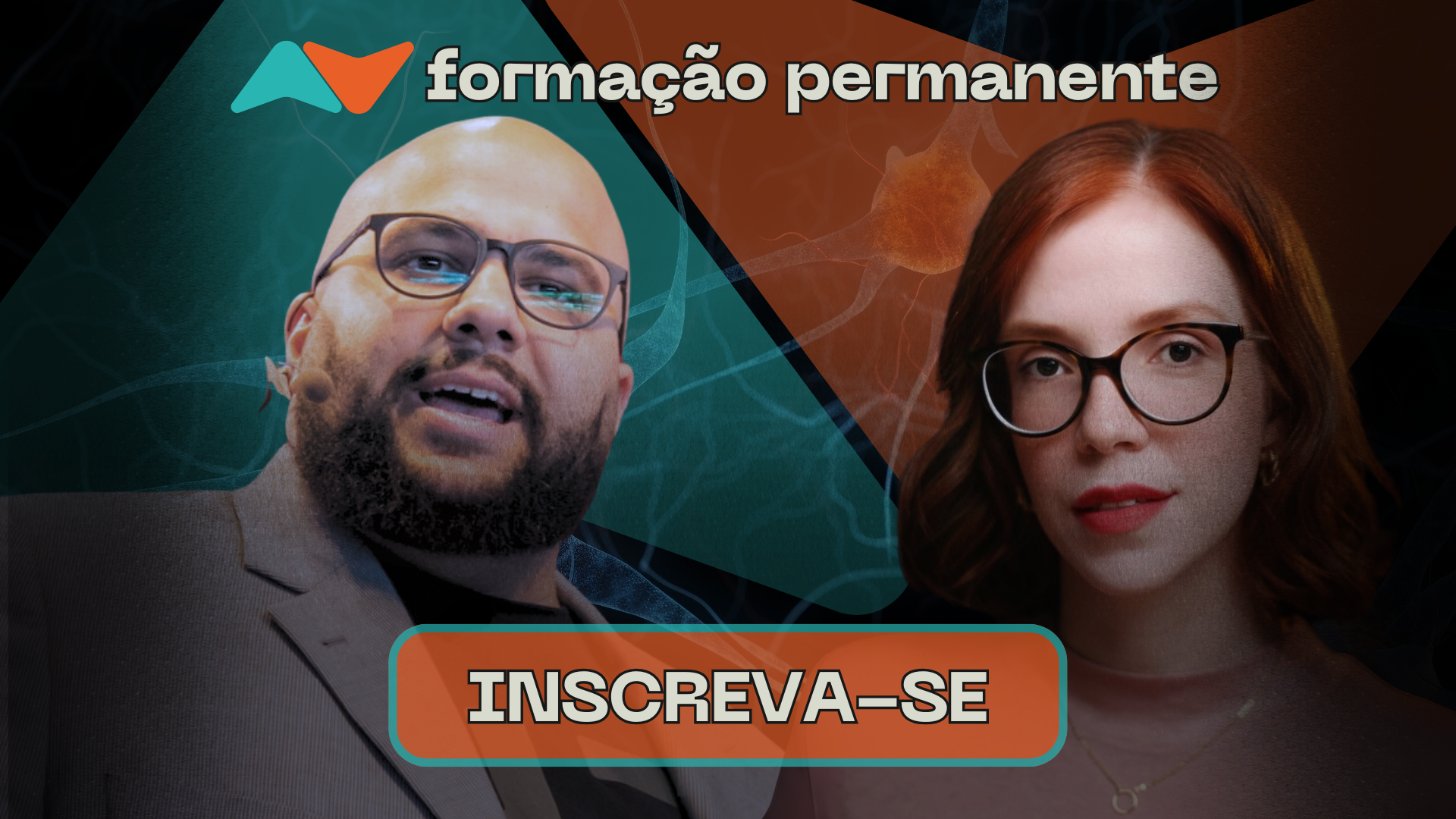 Banner promocional com dois rostos e botão laranja “INSCREVA-SE” da formação permanente.