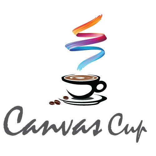 Canvas Cup logo with a coffee cup, steam, and colorful swirls above the wordmark