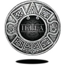 Circular black-and-silver emblem with the name “Iella” in the center and decorative symbols around it