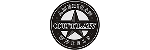 Round black-and-white “American Outlaw” circular logo with stars and crossed hatchets