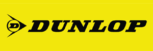 Dunlop logo in black on a bright yellow background