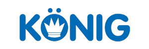 Blue KONIG logo with a crown inside the “O”