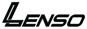 Lenso logo in black italic lettering on a white background