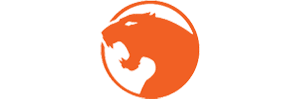 Orange globe logo with a white animal silhouette inside
