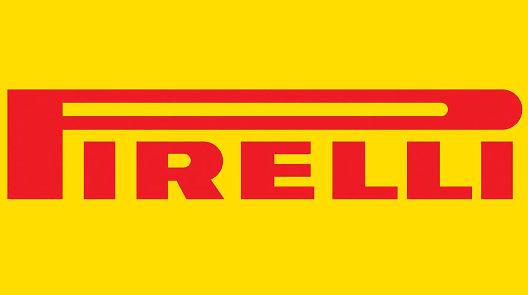 Pirelli logo in red on a yellow background