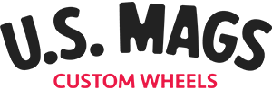 U.S. MAGS logo with bold black text and red “CUSTOM WHEELS” tagline on a white background