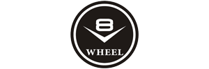 Black circular logo with a white stylized “8” and the word “WHEEL” below it.