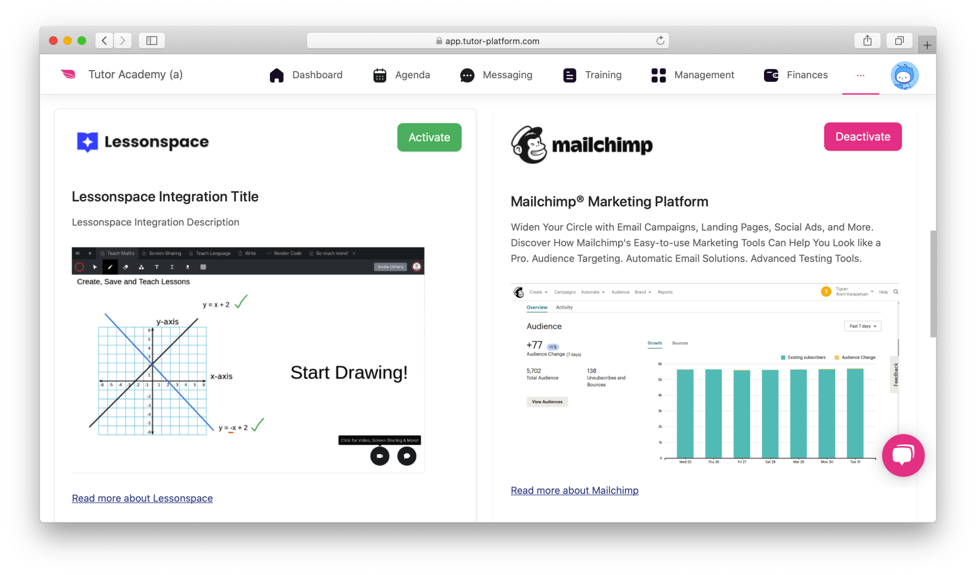 A computer screen shows a website called mailchimp