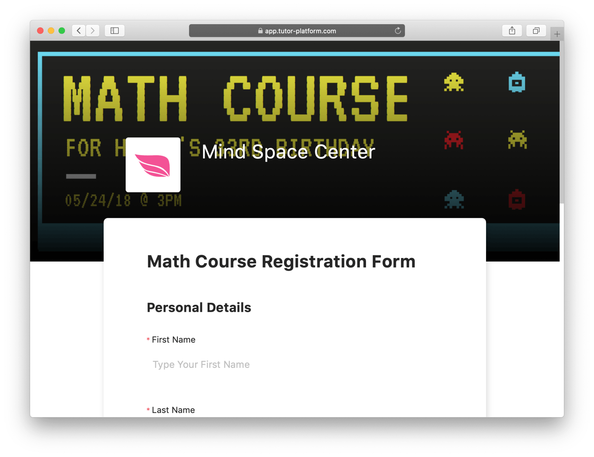 A computer screen shows a math course registration form