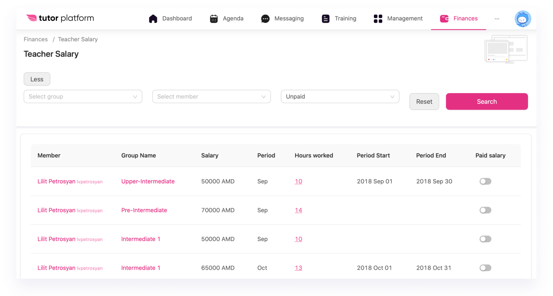 A screenshot of a website showing a list of products.