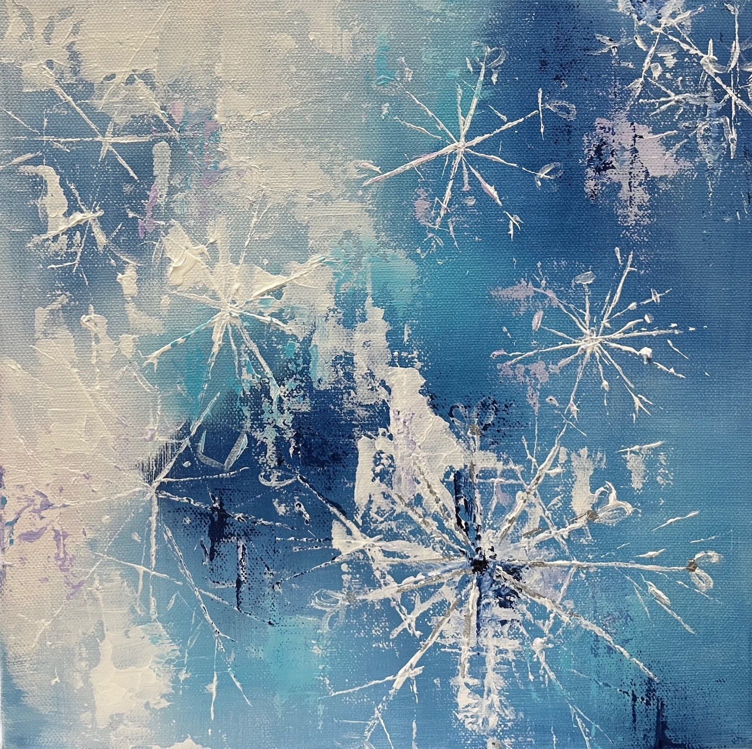 Original abstract  painting of snow flakes in blue by Redbox