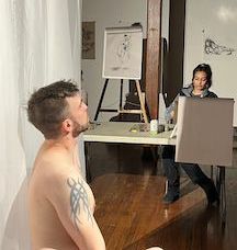 Model and student in Life Drawing Class, Hamilton Ontario