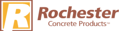 A logo for rochester concrete products is shown on a white background