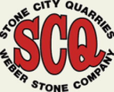 The logo for stone city quarries weber stone company is red and black.