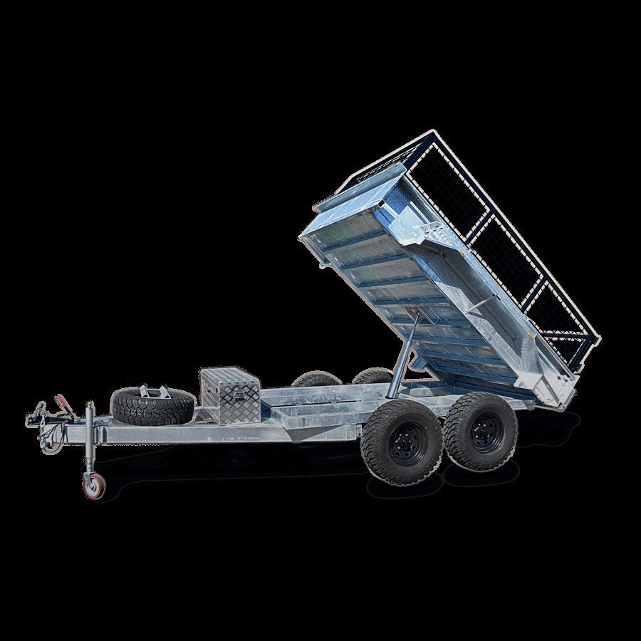 A Dump Trailer With Its Side Up on a Black Background — Voyager Trailers in Darwin, NT